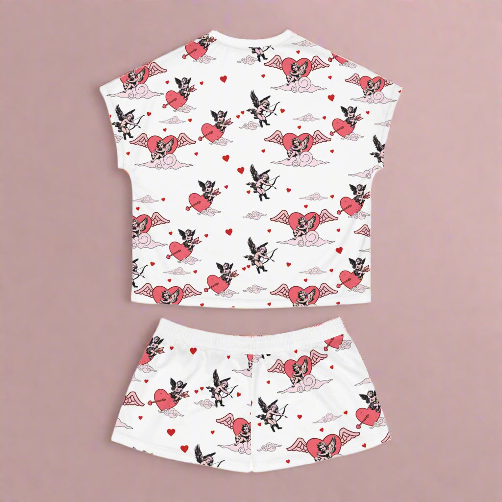 Women's Pajama Set - Valentine Angels and Hearts Print