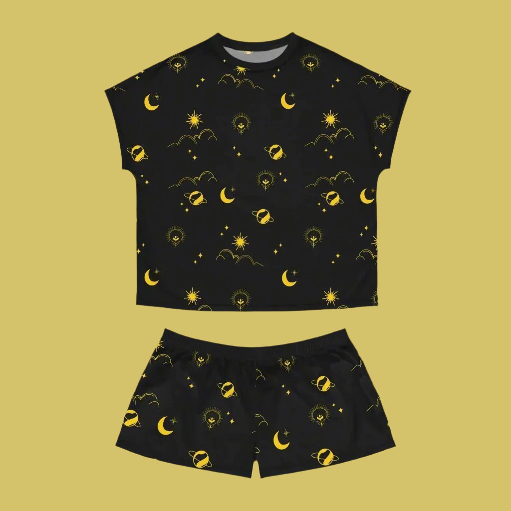 Short Pajama Set - Golden Dream in Space Design