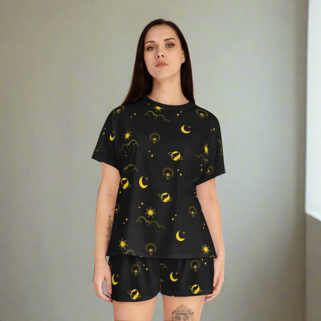 Short Pajama Set - Golden Dream in Space Design